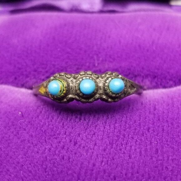 Vintage Sterling Silver Three Blue Band, ESPO, Size 6 Band, Estate - Picture 5 of 8